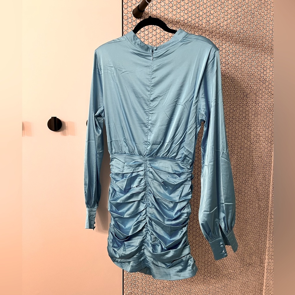 In the Style blue satin long sleeved dress. US 6. NWT!
